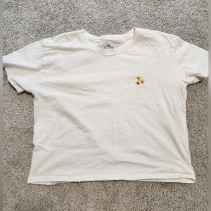 Hollister White Short Sleeve Tee Crop Top with Graphic Design